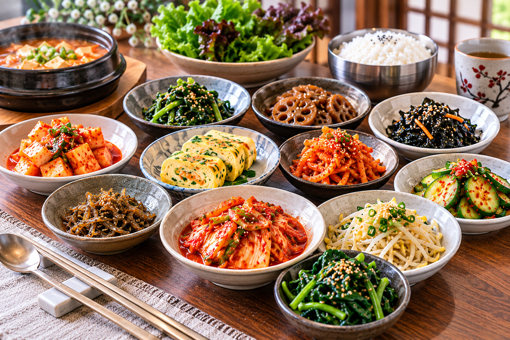What Is Banchan Korean side dishes including kimchi and vegetables